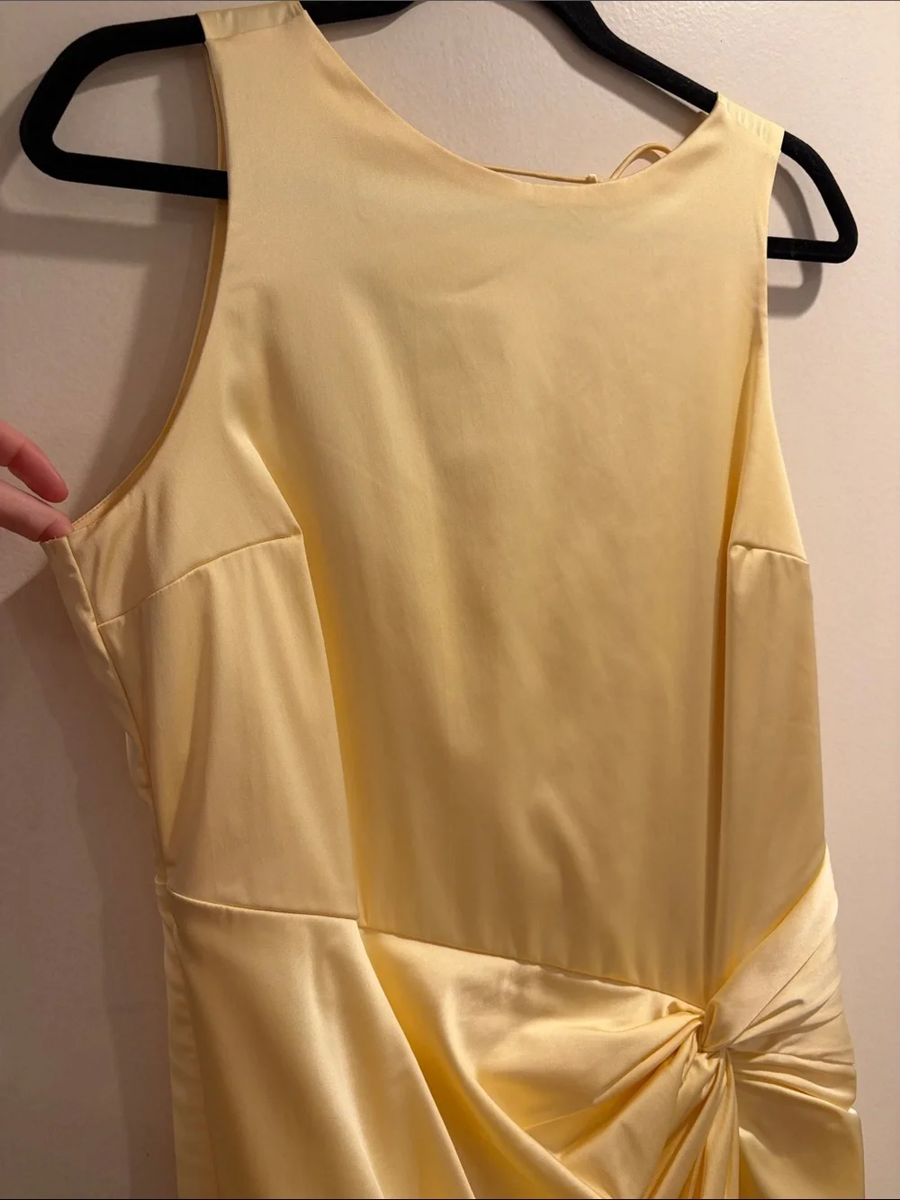Abercrombie & Fitch Pale Yellow Satin Maxi Dress with Side Slit